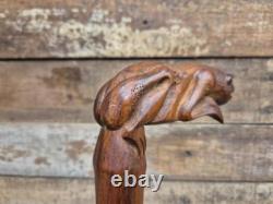 Vintage Hand Crafted Carved Frog Wooden Walking Stick
