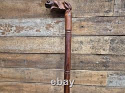 Vintage Hand Crafted Carved Frog Wooden Walking Stick