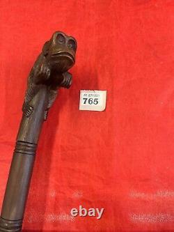 Vintage Hand Crafted Hardwood Brown Walking Stick with Carved Monkey Handle