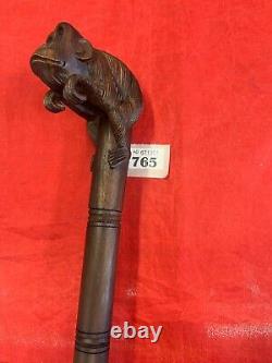Vintage Hand Crafted Hardwood Brown Walking Stick with Carved Monkey Handle