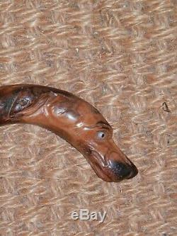 Vintage Hand-carved Hound Head Handle And Rustic Shaft Walking Stick 89cm