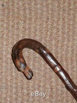 Vintage Hand-carved Hound Head Handle And Rustic Shaft Walking Stick 89cm