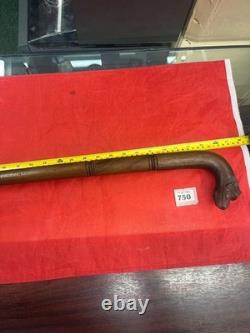 Vintage Hardwood Hand Crafted Brown Walking Stick with Carved Monkey Head Handle