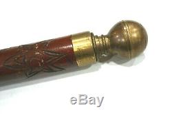 Vintage Hidden Pool Cue Walking Stick Carved Wood (Decorative) Brass Ball Toe