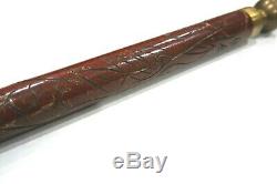 Vintage Hidden Pool Cue Walking Stick Carved Wood (Decorative) Brass Ball Toe