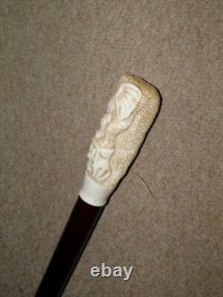 Vintage Intricate Carved Resin Elephant Pommel Top Walking Stick/Cane 92cm