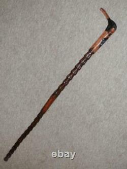 Vintage Jamaka Rustic Walking Stick/Cane With Hand-Carved Man 103cm