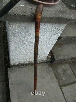 Vintage Japanese Bamboo Walking Cane with Carved EAGLE, MONKEY & FLOWERS