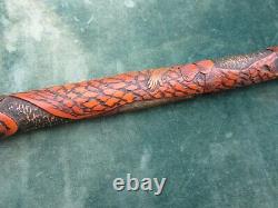 Vintage Japanese Bamboo Walking Cane with Carved EAGLE, MONKEY & FLOWERS