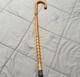Vintage Japanese Bamboo Walking Stick Cane Curved Handle Hand Carved 30 Inch
