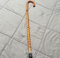 Vintage Japanese Bamboo Walking Stick Cane Curved Handle Hand Carved 30 Inch