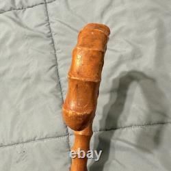 Vintage Japanese Bamboo Walking Stick Cane Curved Handle Hand Carved 30 Inch