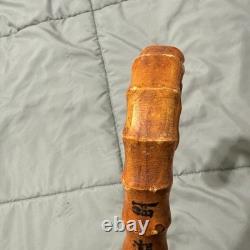 Vintage Japanese Bamboo Walking Stick Cane Curved Handle Hand Carved 30 Inch