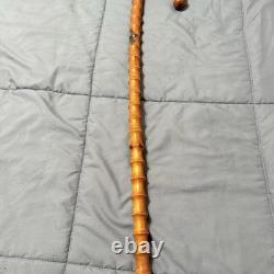 Vintage Japanese Bamboo Walking Stick Cane Curved Handle Hand Carved 30 Inch