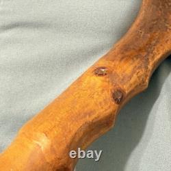 Vintage Japanese Bamboo Walking Stick Cane Curved Handle Hand Carved 30 Inch
