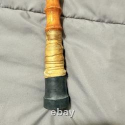 Vintage Japanese Bamboo Walking Stick Cane Curved Handle Hand Carved 30 Inch