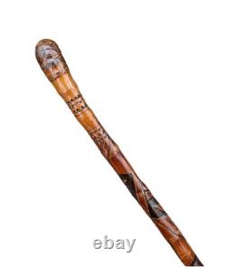 Vintage Japanese Carved Bamboo Wood Geisha Knob Swagger Walking Stick Cane 32L
