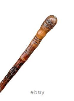 Vintage Japanese Carved Bamboo Wood Geisha Knob Swagger Walking Stick Cane 32L