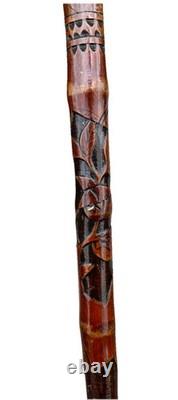 Vintage Japanese Carved Bamboo Wood Geisha Knob Swagger Walking Stick Cane 32L