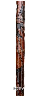 Vintage Japanese Carved Bamboo Wood Geisha Knob Swagger Walking Stick Cane 32L