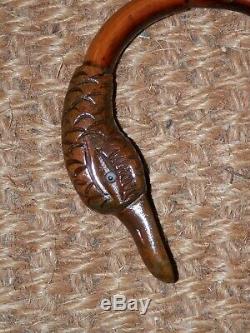 Vintage Jonathan Howell Silver Collar Bamboo Carved Duck Head Walking Cane 91cm