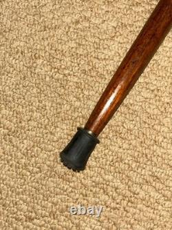 Vintage Large Walnut Walking Stick Carved Turned & Snake Shaft & Silver Emblem