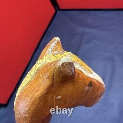 Vintage Long Wooden Hand Carved Walking Stick With Hand Carved Horse Head 129 Cm
