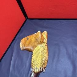 Vintage Long Wooden Hand Carved Walking Stick With Hand Carved Horse Head 129 Cm