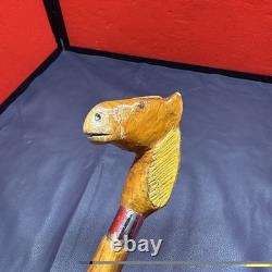 Vintage Long Wooden Hand Carved Walking Stick With Hand Carved Horse Head 129 Cm