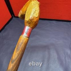 Vintage Long Wooden Hand Carved Walking Stick With Hand Carved Horse Head 129 Cm