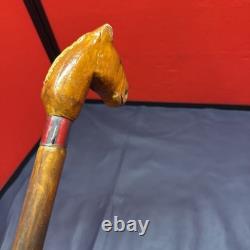 Vintage Long Wooden Hand Carved Walking Stick With Hand Carved Horse Head 129 Cm