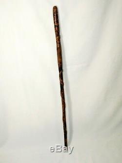 Vintage Mexican Coat Of Arms Carved Wood Walking Stick Eagle Clutch Snake Cane