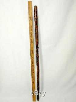 Vintage Mexican Coat Of Arms Carved Wood Walking Stick Eagle Clutch Snake Cane