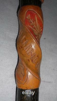 Vintage Mexican Walking Cane- Detailed Carved Animals- Laredo, Mexico