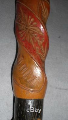 Vintage Mexican Walking Cane- Detailed Carved Animals- Laredo, Mexico