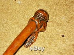Vintage Mid-East Hand Carved Head Cane Walking Stick Rare One of Kind-SALE