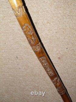 Vintage Military Hand-Carved Walking Cane The Buffs & Queens Own Kent Regiment