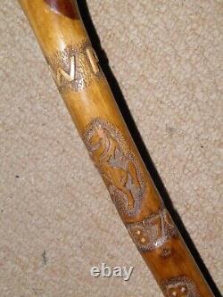 Vintage Military Hand-Carved Walking Cane The Buffs & Queens Own Kent Regiment