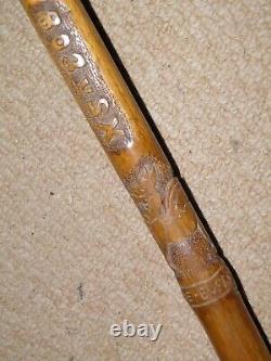 Vintage Military Hand-Carved Walking Cane The Buffs & Queens Own Kent Regiment