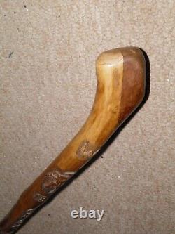 Vintage Military Hand-Carved Walking Cane The Buffs & Queens Own Kent Regiment