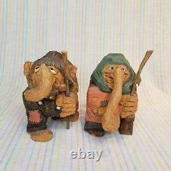 Vintage Norwegian Hand Carved Wood Troll Figures Walking Sticks Henning Raanaa