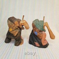 Vintage Norwegian Hand Carved Wood Troll Figures Walking Sticks Henning Raanaa