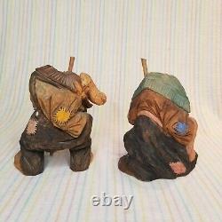 Vintage Norwegian Hand Carved Wood Troll Figures Walking Sticks Henning Raanaa