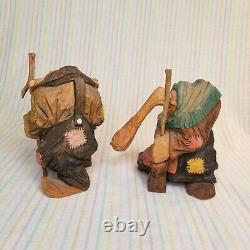 Vintage Norwegian Hand Carved Wood Troll Figures Walking Sticks Henning Raanaa