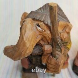 Vintage Norwegian Hand Carved Wood Troll Figures Walking Sticks Henning Raanaa