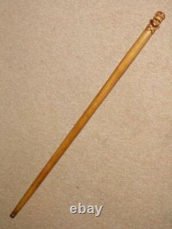 Vintage Oak Walking Stick/Cane Carved Colliery Coal Miners Head Top 91.5cm