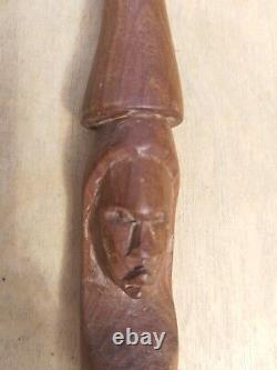 Vintage Old Antique Wood Wooden Walking Stick 35 Cane Carved face African