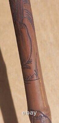 Vintage Old Antique Wood carving birds Wooden Walking Stick 35 Cane Carved