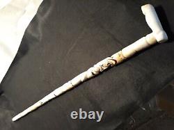 Vintage Ornamental bone carved walking stick Collectible bovine bone art