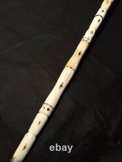 Vintage Ornamental bone carved walking stick Collectible bovine bone art